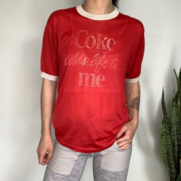 Vintage "Coke Adds Life to Me" Mesh Top - Picture 1 of 5